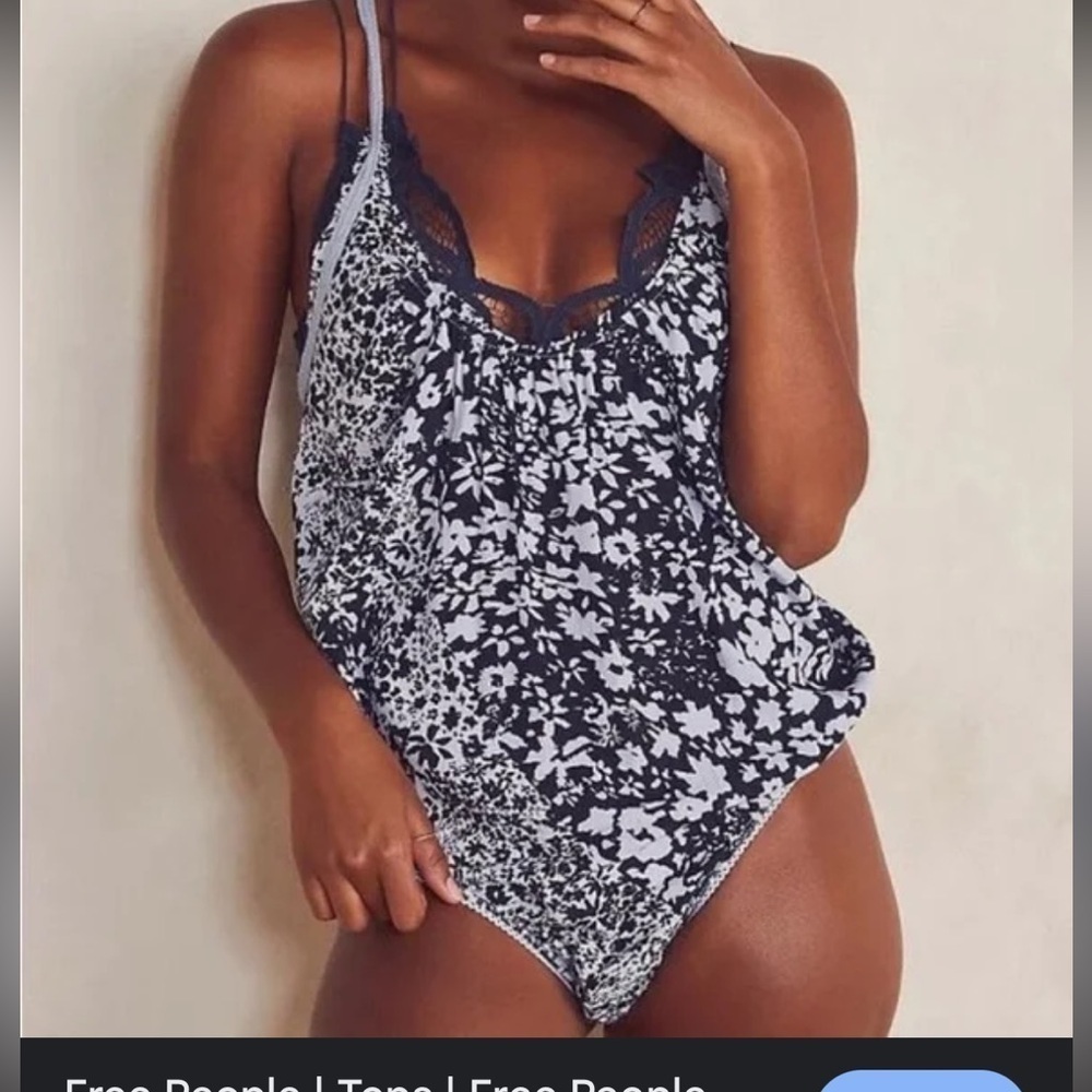 Free People blue Floral Print Women's Bodysuit size S